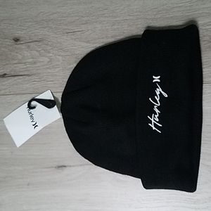 Hurley Script Logo Cuff Adult Beanie Black Cold Weather Head Wear Hat